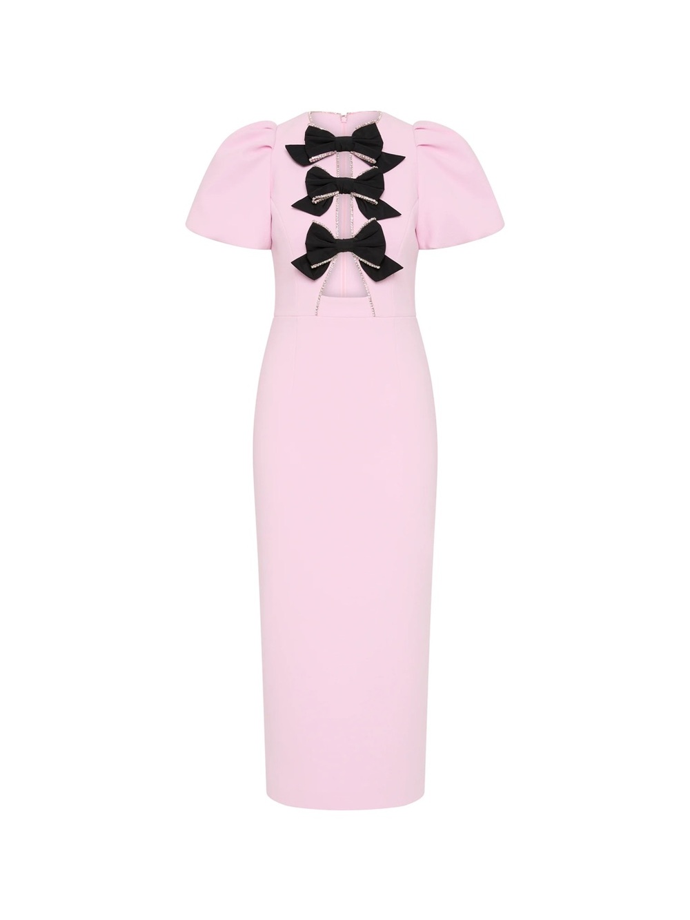 Rebecca Vallance Pink Midi Dress with Black Bow Detail size 14 AU 10 US